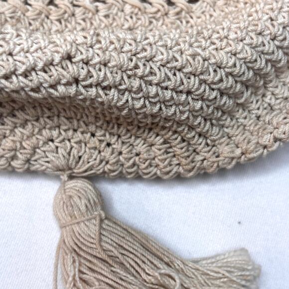 Antique 1920s Macrame Crochet Drawstring Purse Orange Flower Crossbody Tassels - Picture 10 of 16